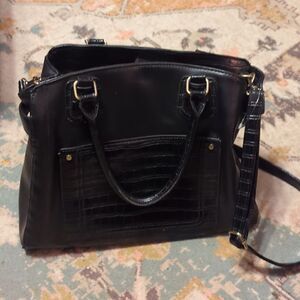 Deluxity LA Vegan Black Croc PVC Small Tote Crossbody Bag
